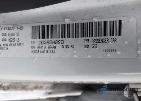 2013 Dodge Avenger Se из США, поврежденный, VIN 1C3CDZAB5DN690783